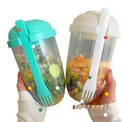 GENERICO - Vaso Porta Ensalada con Porta Salsa y Tenedor Transparente