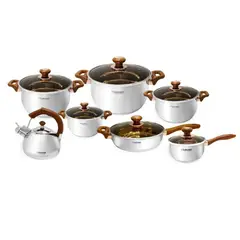 LUISSANT - Juego De Ollas Acero Inoxidable 14 Piezas Marca Marron