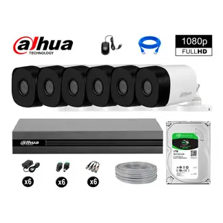 DAHUA - CÁMARAS DE SEGURIDAD EXTERIOR KIT 6 FULL HD 1080P + DISCO 1TB