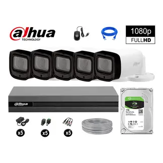DAHUA - CÁMARAS SEGURIDAD EXTERIOR KIT 5 VARIFOCAL 1080P + DISCO 1TB P2P