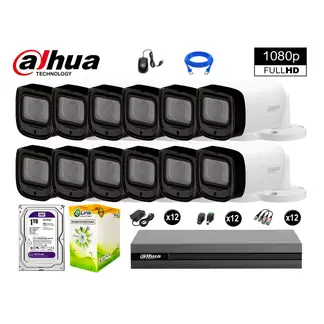 DAHUA - CÁMARAS SEGURIDAD EXTERIOR KIT 12 VARIFOCAL 1080P + DISCO 1TB WD
