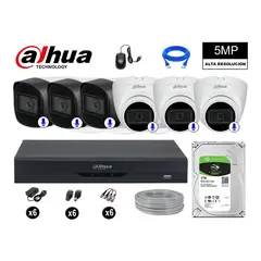 DAHUA - CÁMARAS SEGURIDAD KIT 6 5MP + DISCO 1TB AUDIO INCORPORADO P2P COMPLETO