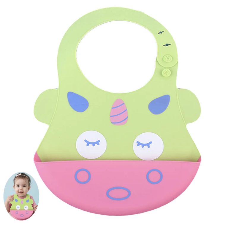 Babero unicornio con bolsillo atrapa comida para bebe