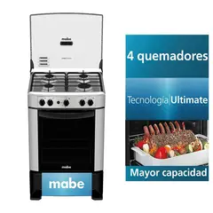 MABE - Cocina CMP6014AG0 con 4 hornillas Encendido eléctrico Gris