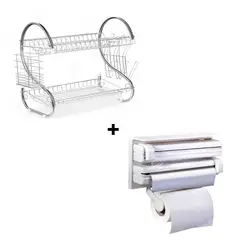 TEKHOME IMPORTACIONES - Escurridor de Platos 2 Niveles y Dispensador de Papel Toalla 3 en 1
