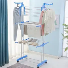 GENERICO - Tendedero de ropa plegable 3 niveles Celeste