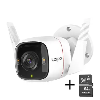 TP LINK - Cámara de Seguridad para Exteriores a Color Wi-Fi TAPO C320WS + MICROSD 64 GB