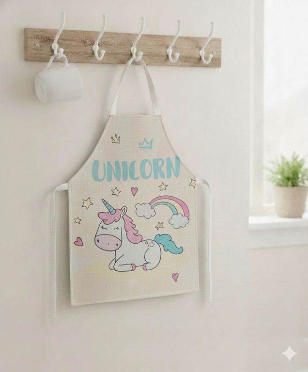 Mandil Delantal para Niños de Unicornio con Estrellas y Corazones
