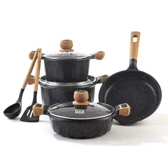 Pentha - Juego De Olla Roca Volcanica Antiadherente 9pcs Color Negro - MGC