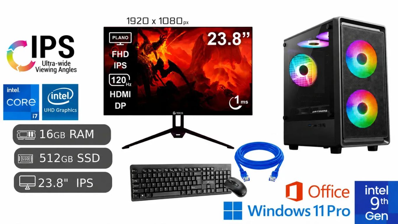 PC Completa Intel Core i7 9700 16GB Ram 512GB SSD+ 128GB USB + Monitor 23