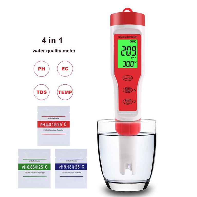 Medidor Digital de PH Potenciómetro 4 En 1 PH EC TDS Temperatura