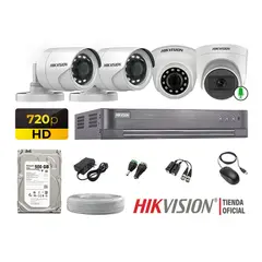 HIKVISION - Kit 4 Cámaras Seguridad 720p Disco 500Gb 1 Cámara Micrófono