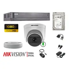 HIKVISION - Kit 1 Cámara Seguridad Domo 1080P Con Audio Disco 500Gb