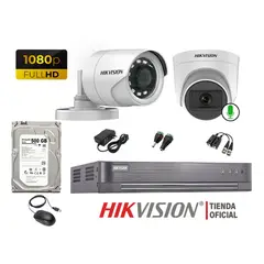 HIKVISION - Kit 2 Cámaras Seguridad 1080P 1 Cámara Micrófono Disco 500Gb