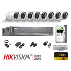 Hikvision - KIT 8 CÁMARAS SEGURIDAD EXTERIOR  FULL HD 1080P + DISCO 1TB
