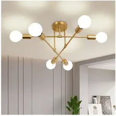 GENERICO - Lampara de Techo 6 Luces dorado - sin focos