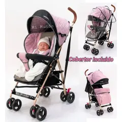 BABY HAPPY - Coche Baston para Bebe Plegable con Cubrepies Rosado