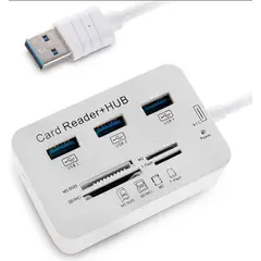 GENERICO - Combo 7 en 1 Lector de Tarjeta SD + HUB USB 3 Puertos 2.0 Blanco