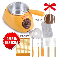 GENERICO - Kit Chocolatera Eléctrica Mostaza + 7 Acetatos + Utensilios