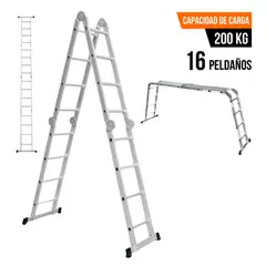 TRUPER - Escalera multiposición articulada 16 peldaños con 2 bandejas