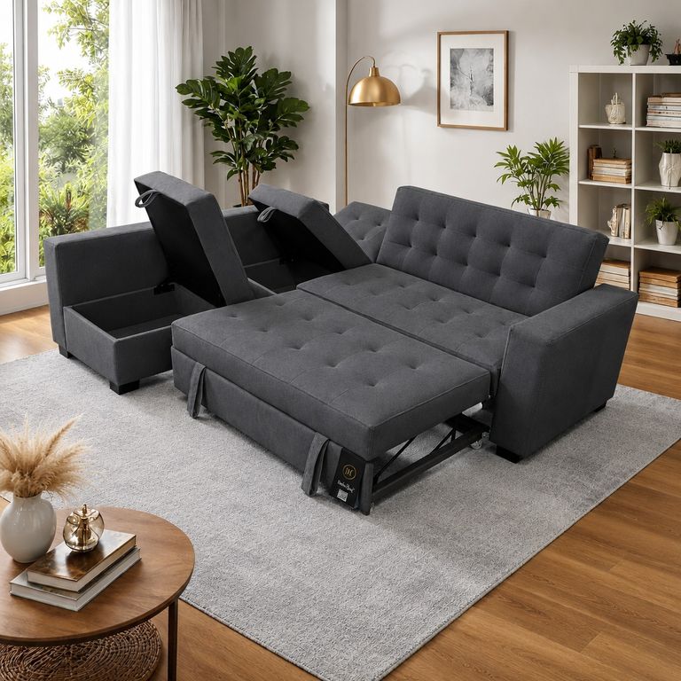 Sofá Cama Multifuncional Kavala 3 Cuerpos - Gris Oscuro