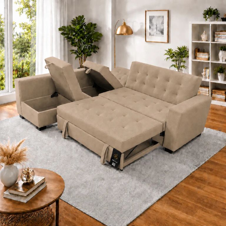 Sofá Cama Multifuncional Kavala 3 Cuerpos - Beige Oscuro