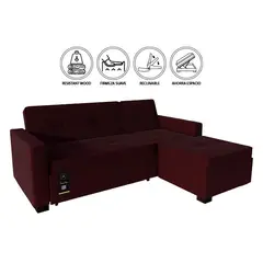 BARAKA HOME - Sofá Cama Seccional Debar Derecho 3 Cuerpos - Vino
