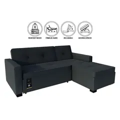 BARAKA HOME - Sofá Cama Seccional Debar Derecho 3 Cuerpos - Gris oscuro