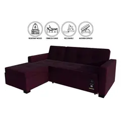 BARAKA HOME - Sofá Cama Multifuncional Debar Izquierdo 3 Cuerpos - Púrpura