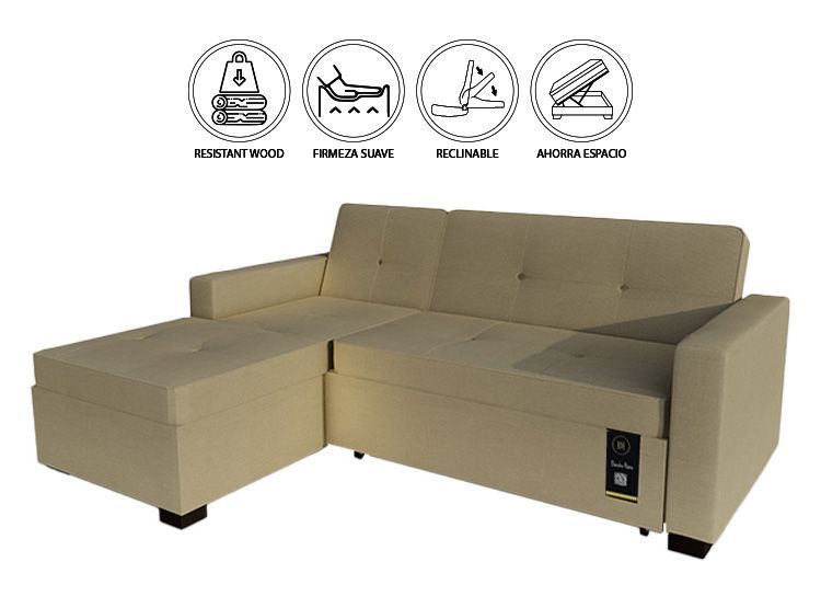 Sofá Cama Multifuncional Debar Izquierdo 3 Cuerpos - Beige Claro