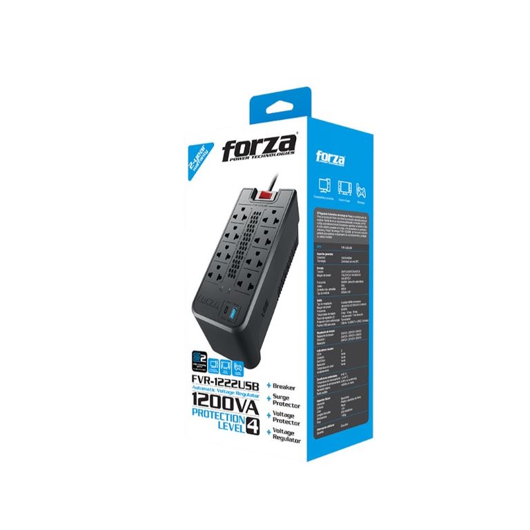 Estabilizador De Voltaje Forza Fvr-1222usb 1200va 600w Color Negro