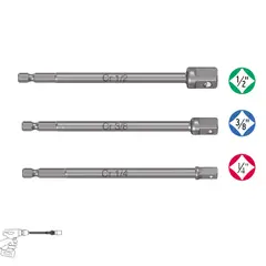 TRUPER - Juego de adaptadores largos para dados 3 piezas, 1/4", 3/8" y 1/2"