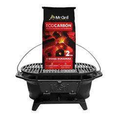 MR GRILL - Parrilla de Hierro Fundido Iron Grill + Eco carbón Ecológico 2 kg