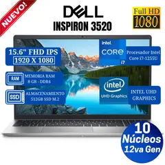 DELL - Laptop Inspiron 3520 15.6" FHD IPS, Core i7-1255U- 12va Gen, Ram 8GB, 512GB SSD, Free Dos