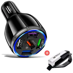 GENERICO - Cargador De Auto Usb 5 Puertos 3.0 A Carga Rápida Sujetador de Lentes