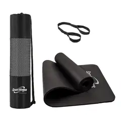 SPORT FITNESS - Colchoneta mat de yoga 10mm + ligas transportadora - Negro