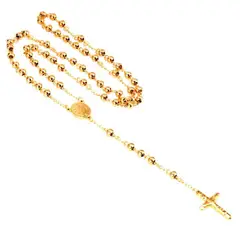 GENERICO - Collar Rosario de Acero Inoxidable Baño de oro