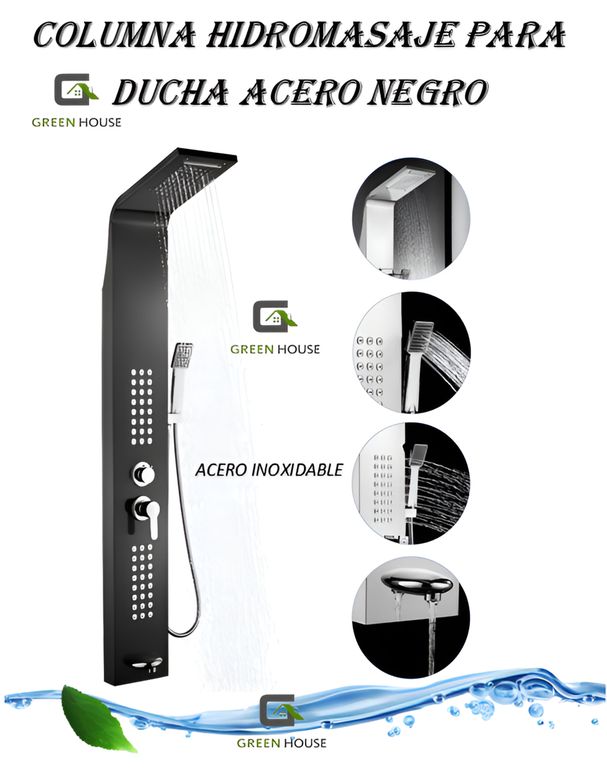Columna de Ducha Hidromasaje NEGRO acero Inoxidable