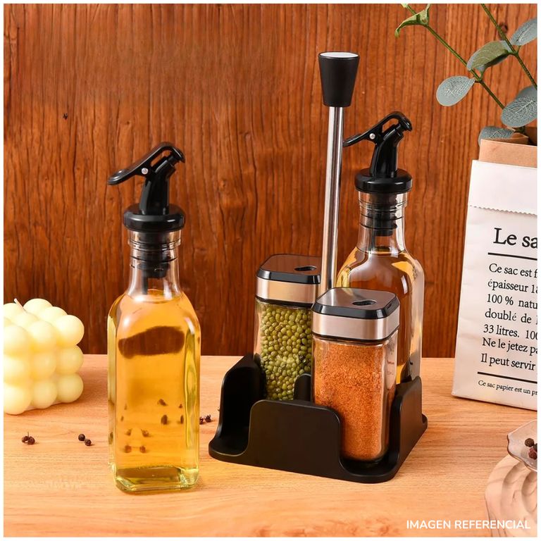 Juego de Dispensadores y Frascos de Vidrio para Cocina 5 Piezas
