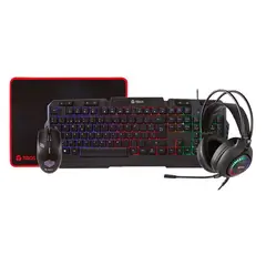 TEROS GAMING - Teros TE-4063N - Combo Gamer 4 en 1 Teclado Mouse, Headset, Mouse Pad.
