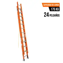 TRUPER - Escalera Telescópica 24 peldaños fibra de vidrio soporta 175 Kg