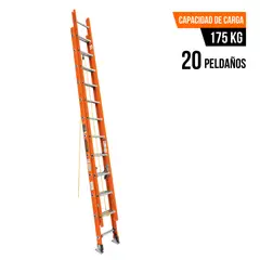 TRUPER - Escalera telescópica 20 peldaños fibra de vidrio soporta 175 Kg