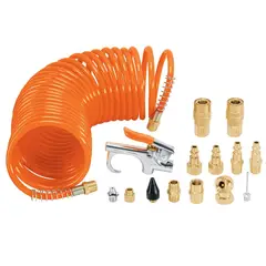 TRUPER - Kit manguera de aire tipo resorte, pistola de aire, 15 accesorios
