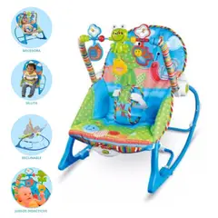 CUZKA - Silla Mecedora Musical Vibrador Para Bebés «RANITA» Blue