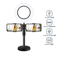 SEISA - Aro de Luz para Escritorio con Base y Soporte para Dos Teléfonos Live