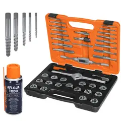 TRUPER - Combo machuelos, tarrajas 39 piezas, 5 extractor de tornillos, 1 afloja todo.