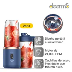 DEERMA - Licuadora Inalámbrica Portatil Acero Inoxidable 400 ml