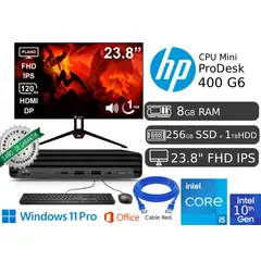 HP - CPU Mini 400 G6 Ci5 10ma gen 8GB RAM 256GB SSD + 1TB Hdd EXT + Monitor Nuevo 23.8 + Cable Red