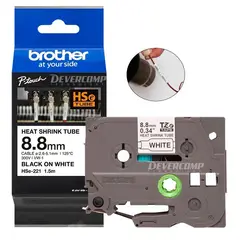 BROTHER - Cinta HSe-221 Termocontraible (8.8mm x 1.5 mts) Blanco/Negro