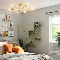 GENERICO - Lámpara colgante de techo araña color dorado - Incluye 6 focos